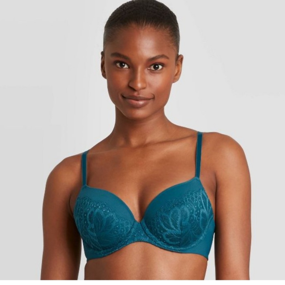 Auden Icon Full Coverage L/Lined Bra w/Lace Teal 32DDD (but fits like a 32D) NWT